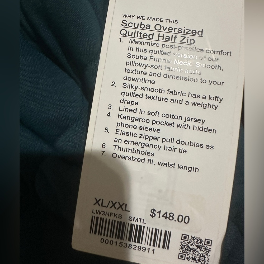 Lululemon Oversized Quilted Half Zip NWT SOLD OUT Storm Teal - Picture 7 of 7